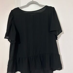 Black Ruffle Hem Chiffon Black Blouse